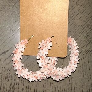 Pink floral beaded hoop earrings